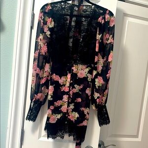 Floral Lace Dress with Pink and Black Design